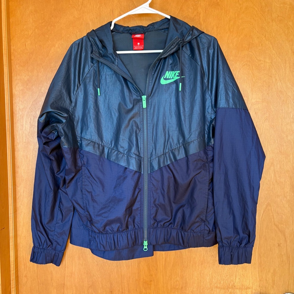 Nike Windrunner Hooded Lightweight Jacket Navy Green Womens Size L 804947